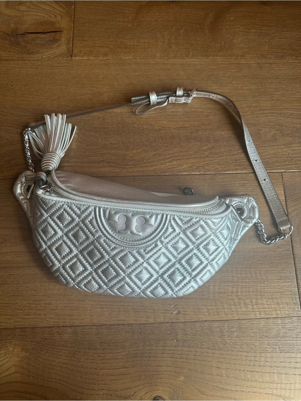 Tory Burch Metallic Silver Crossbody Bag